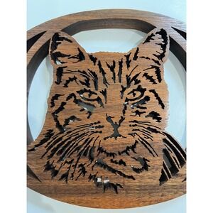Vintage Wood Carved Cat Scroll Saw Art Cat Rustic Wall‎ Decor Handmade Lazer